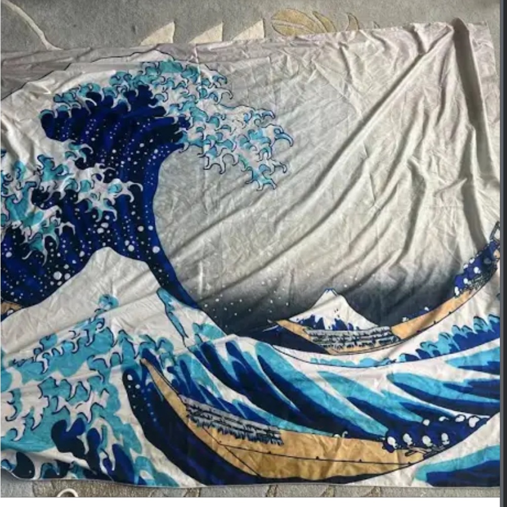 Blue and White Wave Print Tapestry